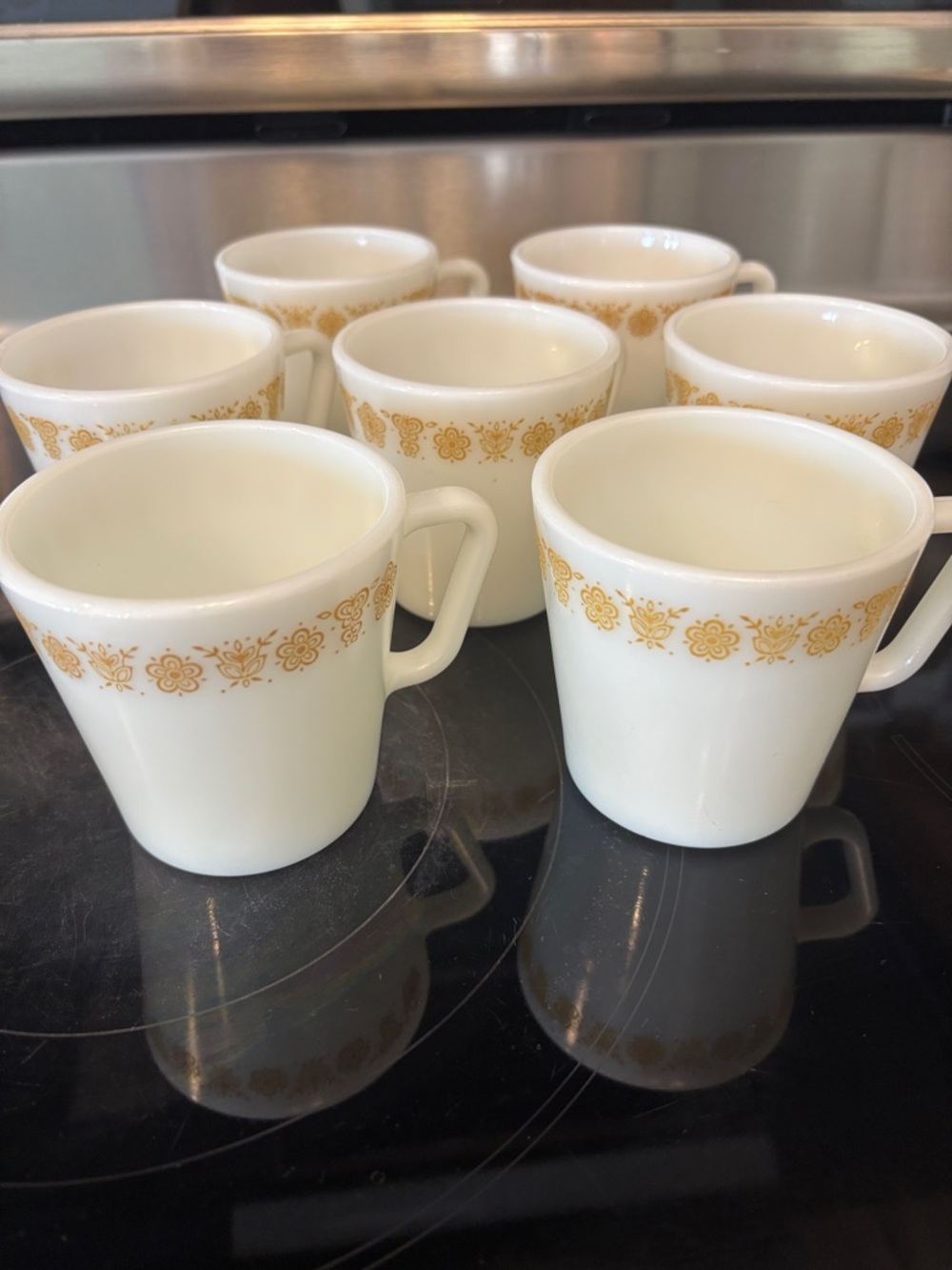 Vintage “Butterfly Gold” Corelle mug set.